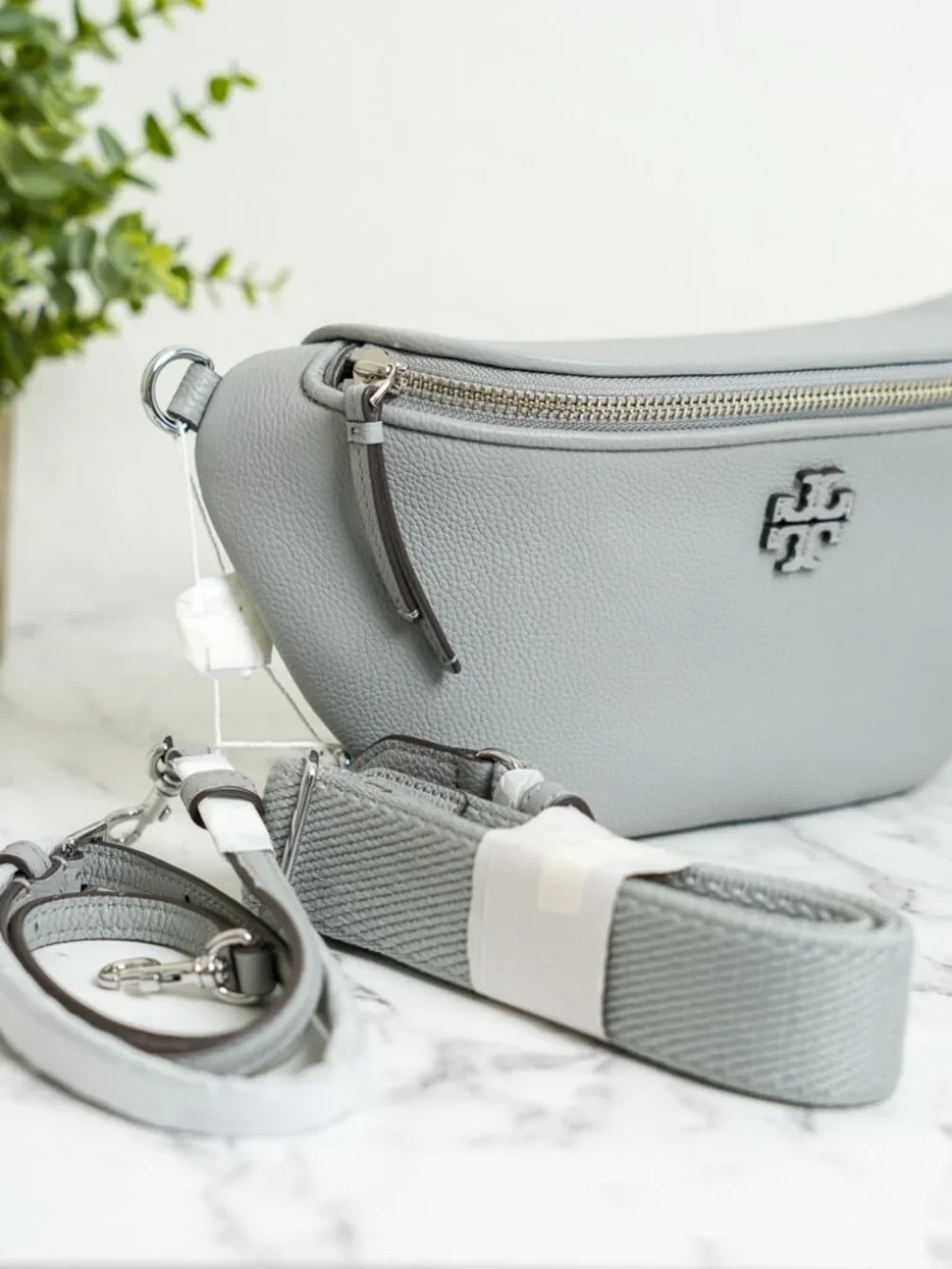 Tory Burch Thea Pebbled Leather Belt Bag Fanny Pack in Misty Cloud 165917 NWT